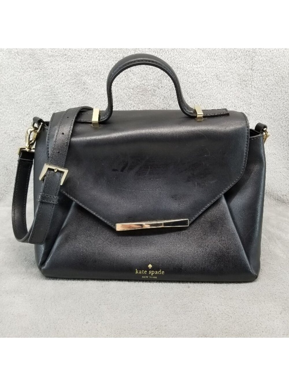 Kate Spade Purse Black Leather Top Handle Magnetic Latch Shoulder Strap *Read*